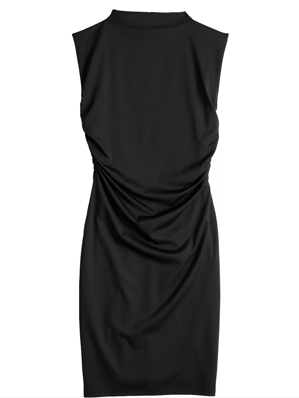 Nine West Black Sleeveless Ruched Midi Sheath Dress